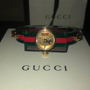 Gucci watch with signature Gucci web colours